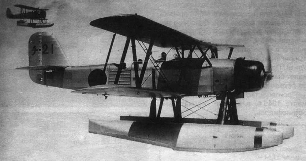  Kawanishi E7K2 three-seat floatplane with Nakajima E8N in background